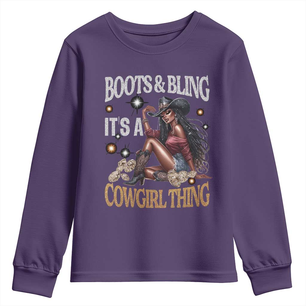 Melanin Cowgirl Youth Sweatshirt Boots & Bling It's A Cowgirl Thing Black History