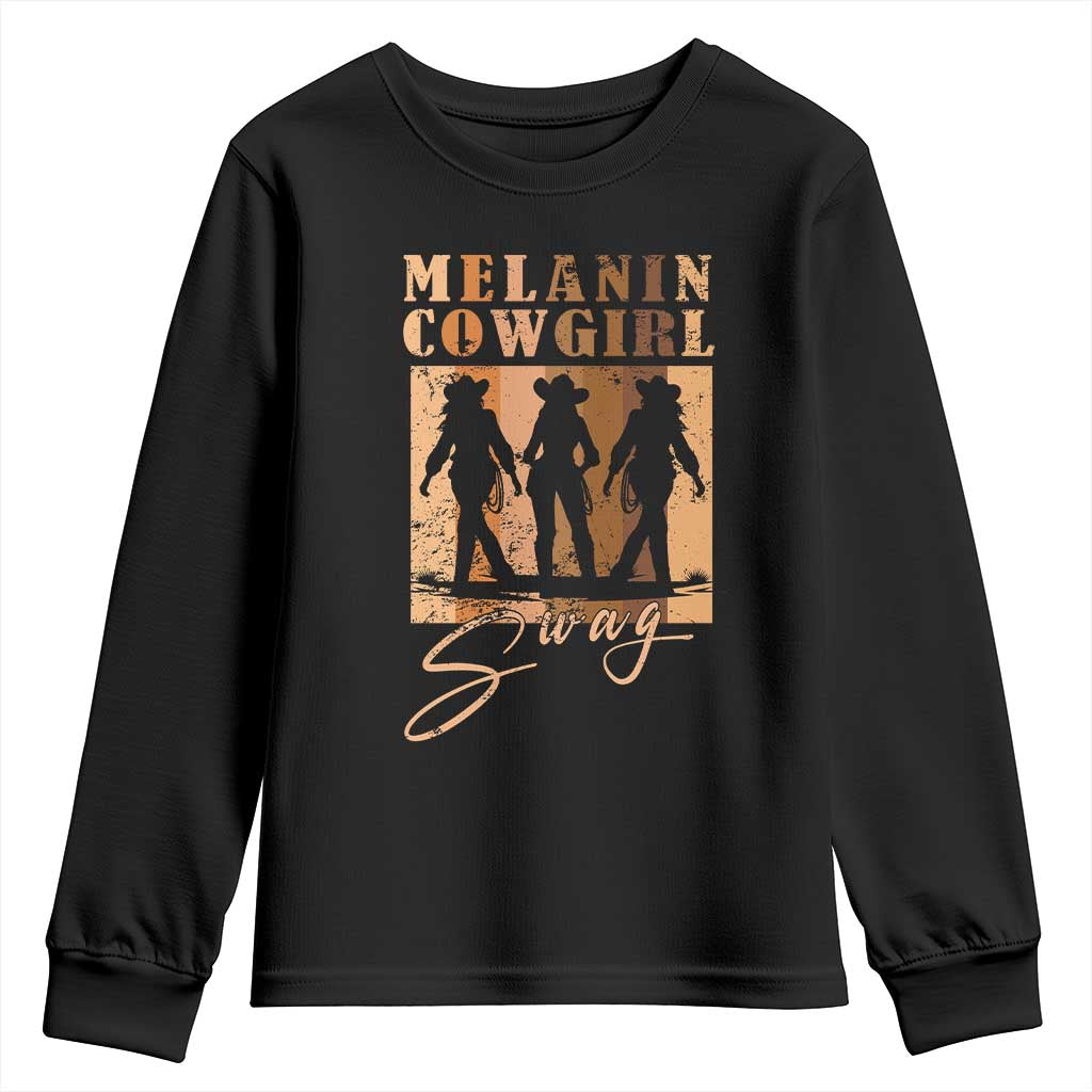 Melanin Cowgirl Swag Youth Sweatshirt African American Cowgirls Black History Pride Retro