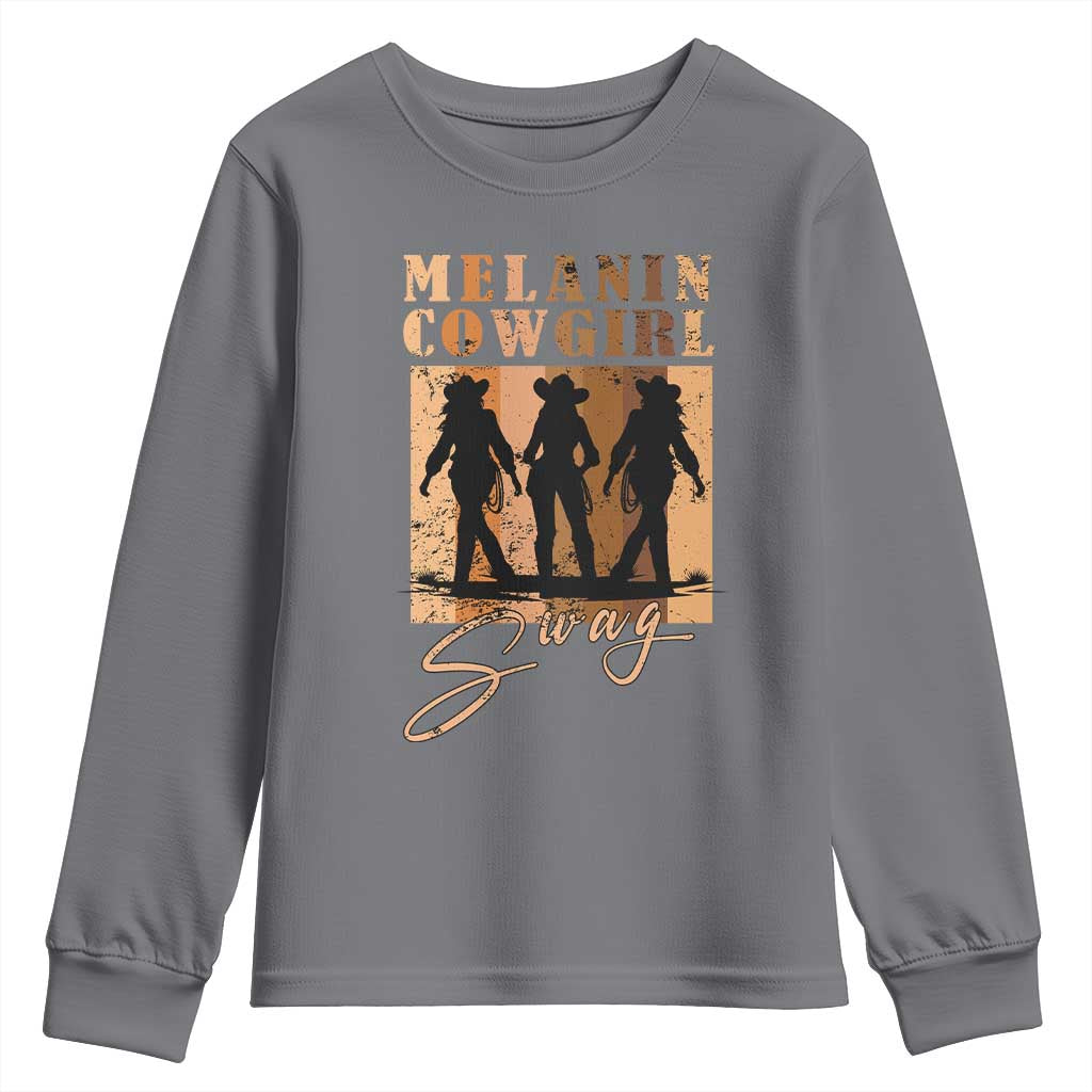 Melanin Cowgirl Swag Youth Sweatshirt African American Cowgirls Black History Pride Retro