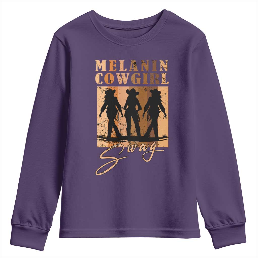 Melanin Cowgirl Swag Youth Sweatshirt African American Cowgirls Black History Pride Retro