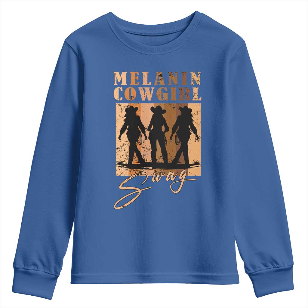 Melanin Cowgirl Swag Youth Sweatshirt African American Cowgirls Black History Pride Retro