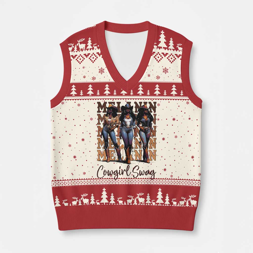 Melanin Cowgirl Swag V-Neck Knit Sweater Vest African American Cowgirls Black History Pride - Wonder Print Shop