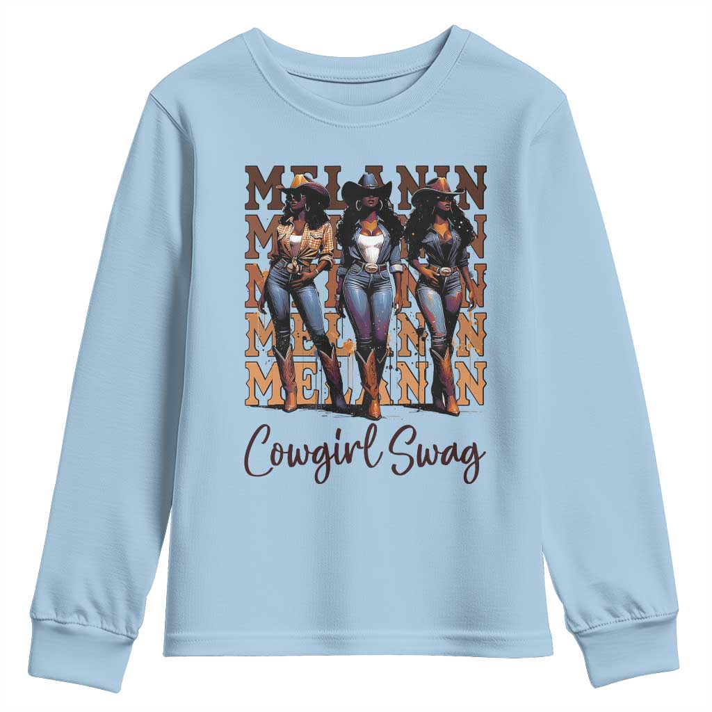 Melanin Cowgirl Swag Youth Sweatshirt African American Cowgirls Black History Pride