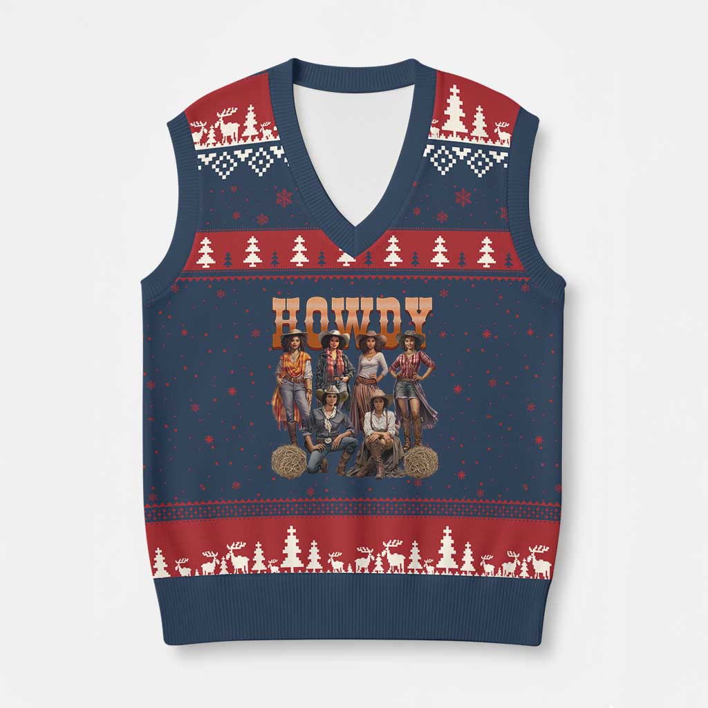 Howdy Melanin Cowgirl V-Neck Knit Sweater Vest Black History Western Rodeo Texas - Wonder Print Shop