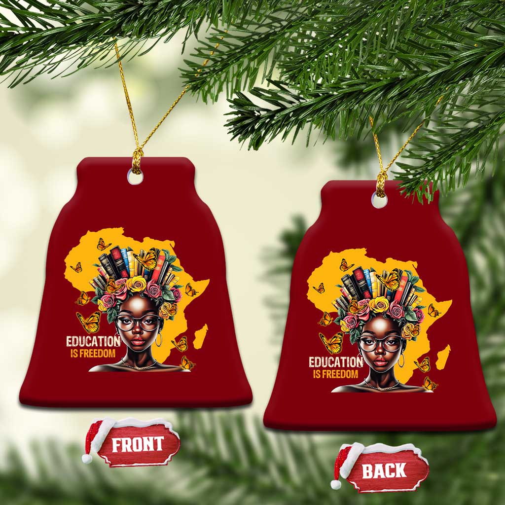 Education Is Freedom Ceramic Ornament Black Teacher Books Black History Month - Wonder Print Shop