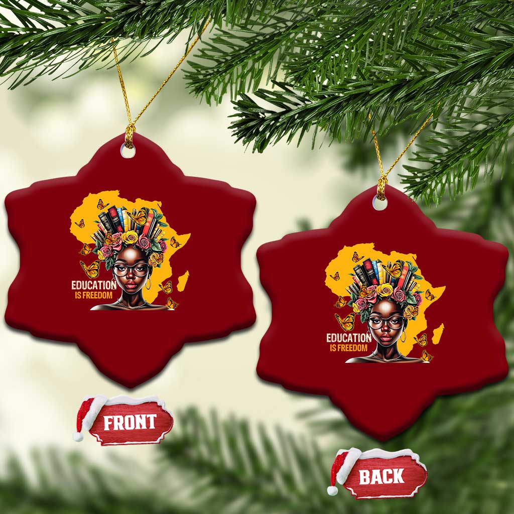 Education Is Freedom Ceramic Ornament Black Teacher Books Black History Month - Wonder Print Shop