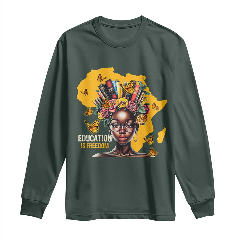 Education Is Freedom Long Sleeve Shirt Black Teacher Books Black History Month