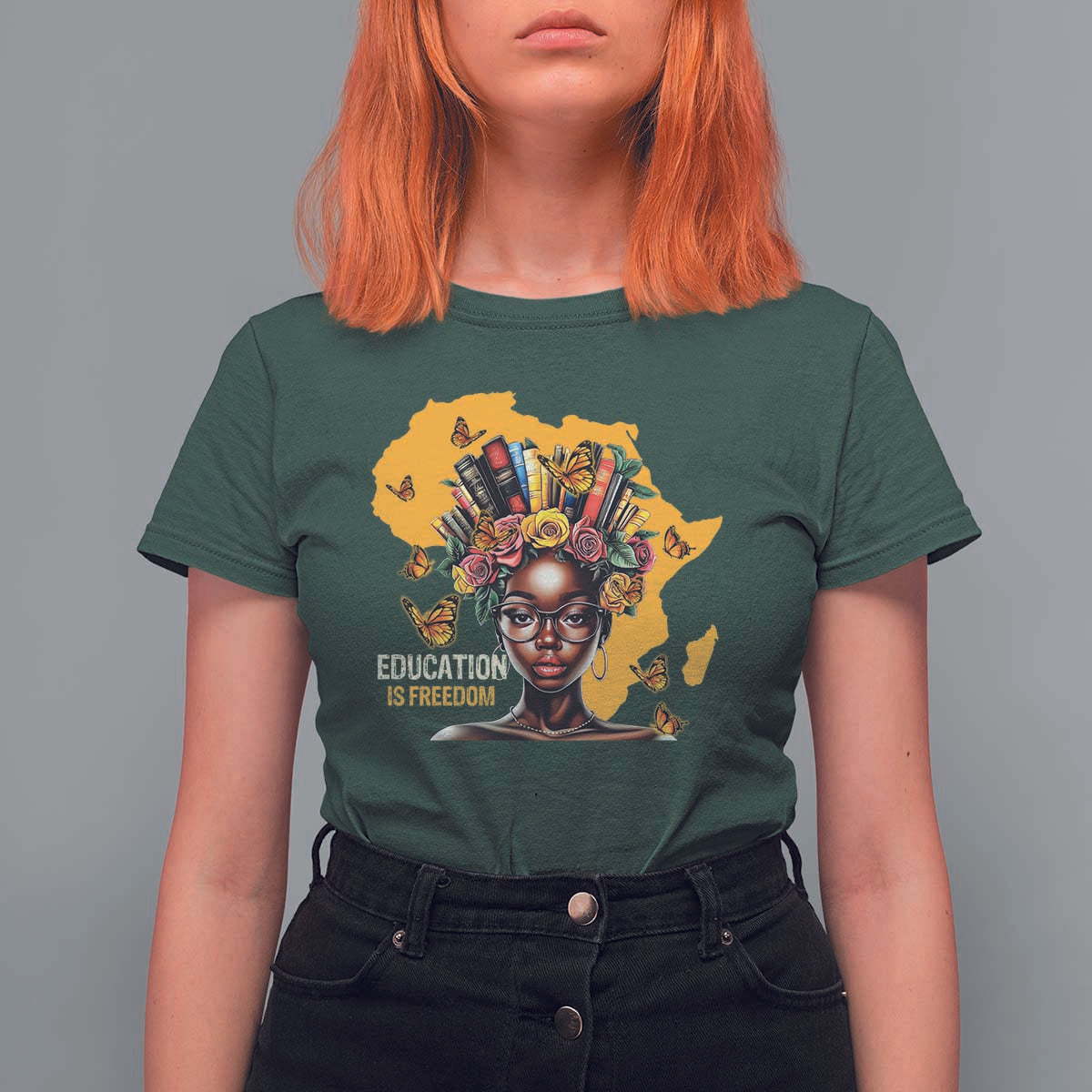 Education Is Freedom T Shirt For Women Black Teacher Books Black History Month