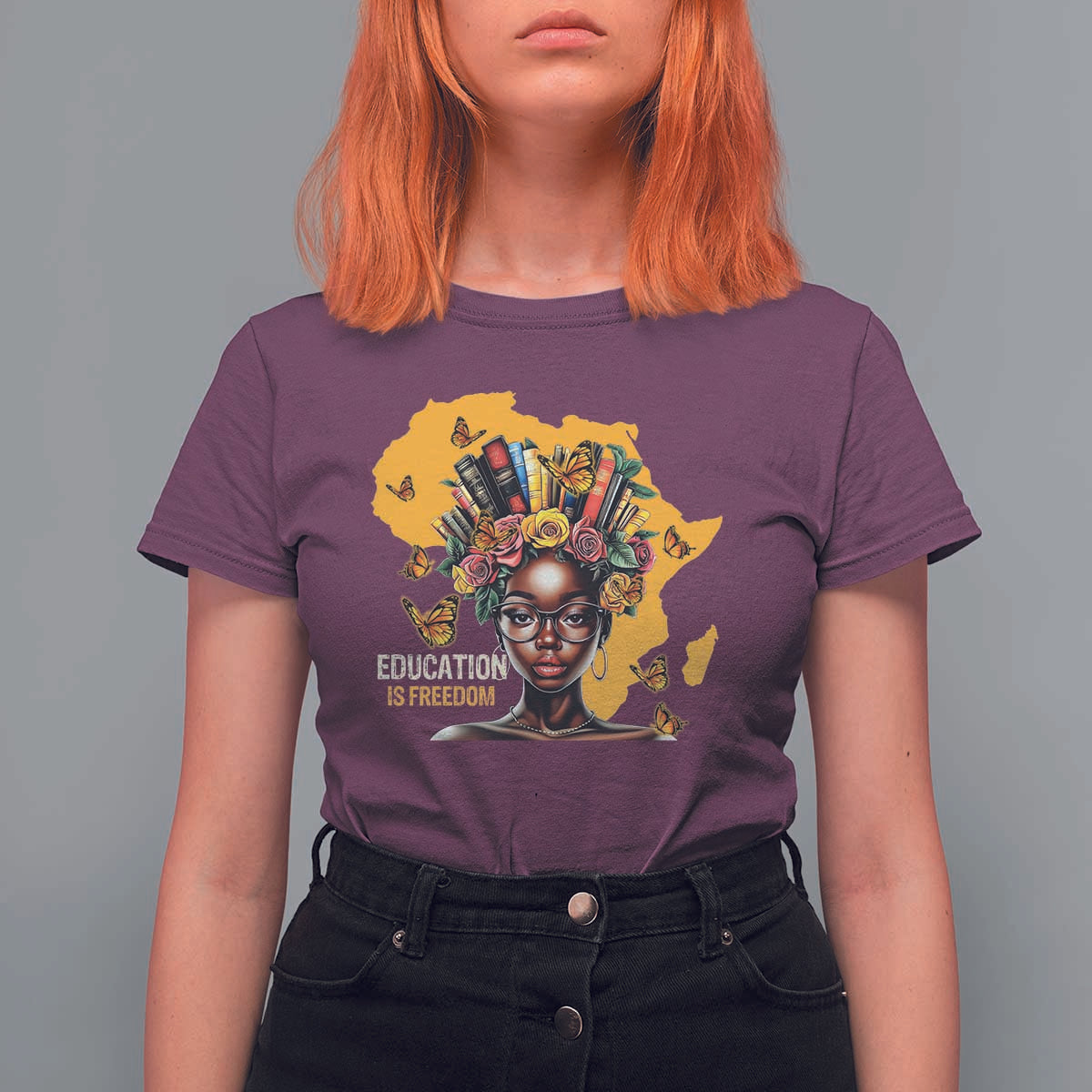 Education Is Freedom T Shirt For Women Black Teacher Books Black History Month