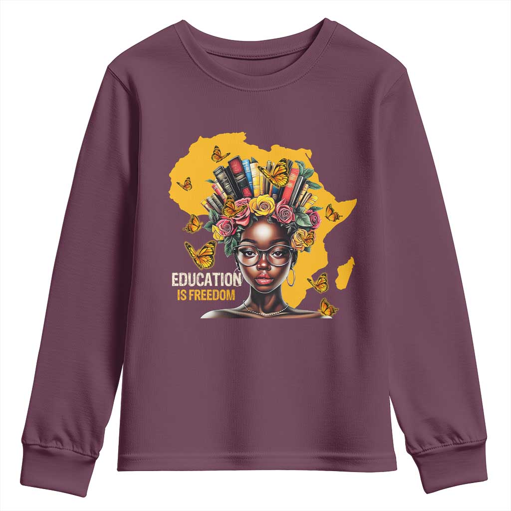 Education Is Freedom Youth Sweatshirt Black Teacher Books Black History Month