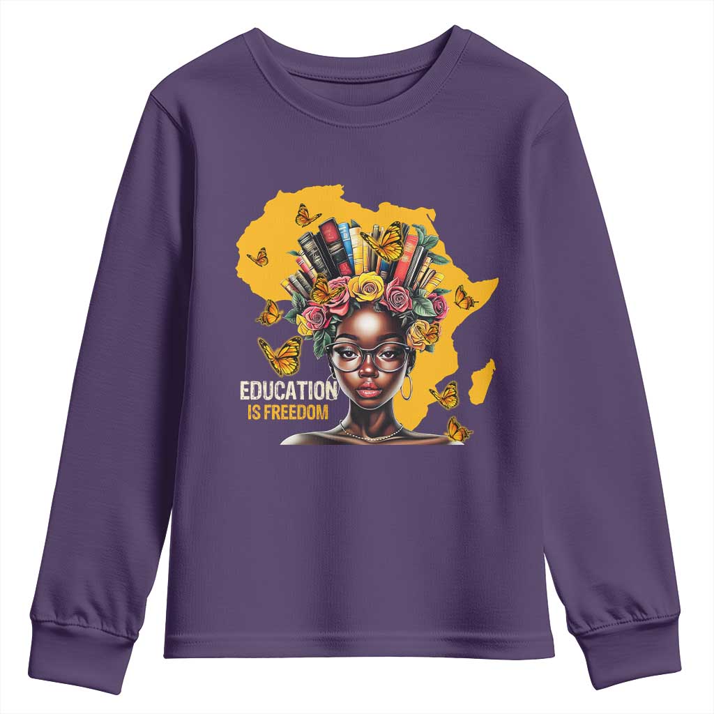 Education Is Freedom Youth Sweatshirt Black Teacher Books Black History Month