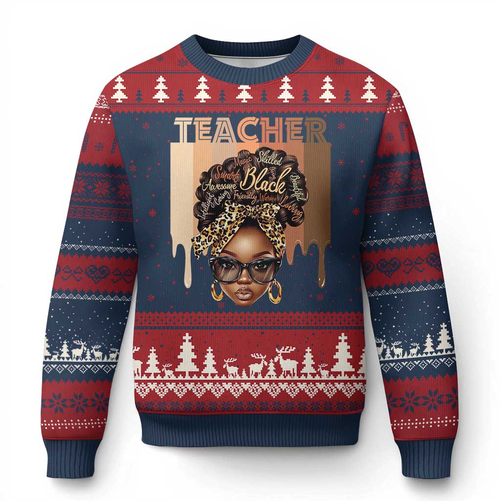 Black Teacher Magic Ugly Christmas Sweater Black History Month Afro Hair Melanin - Wonder Print Shop