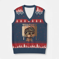 Black Teacher Magic V-Neck Knit Sweater Vest Black History Month Afro Hair Melanin - Wonder Print Shop