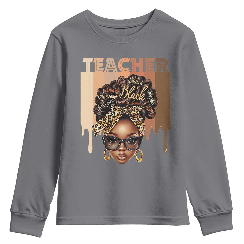 Black Teacher Magic Youth Sweatshirt Black History Month Afro Hair Melanin