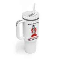 Funny Floral Skeleton Mom Tumbler With Handle God Gifted Me Two Titles Mom And Mimi Messy Bun Mother's Day