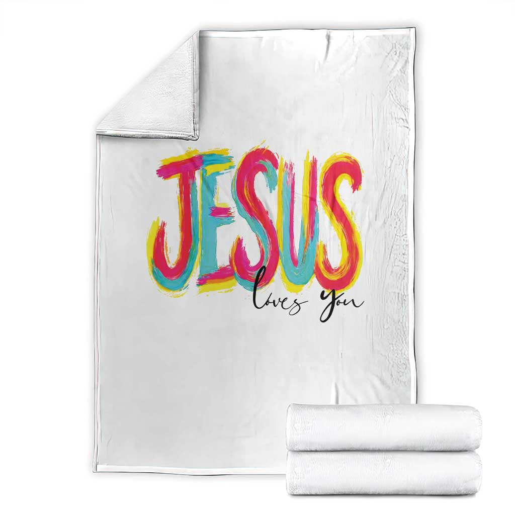Jesus Loves You Colorful Brush Stroke Christian Throw Blanket Faith Inspirational Religious Gift for Believers