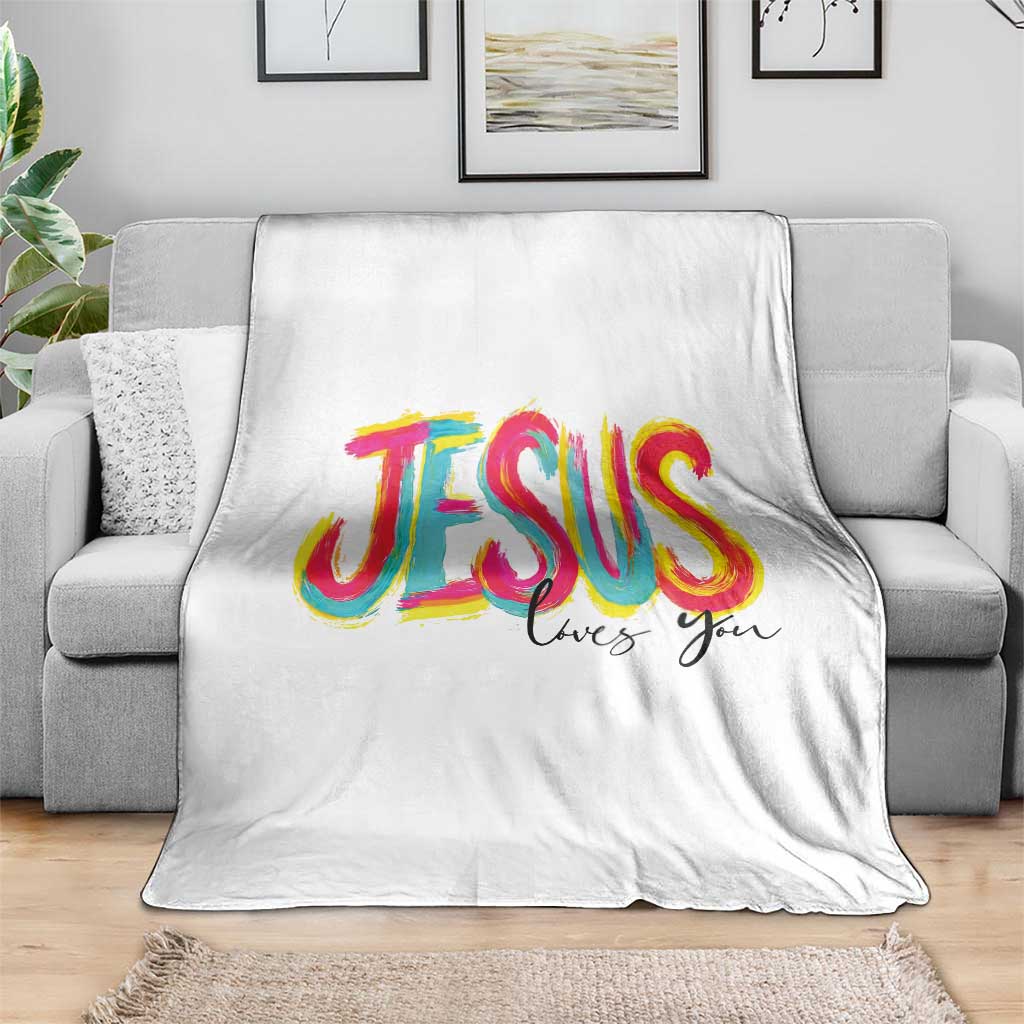 Jesus Loves You Colorful Brush Stroke Christian Throw Blanket Faith Inspirational Religious Gift for Believers