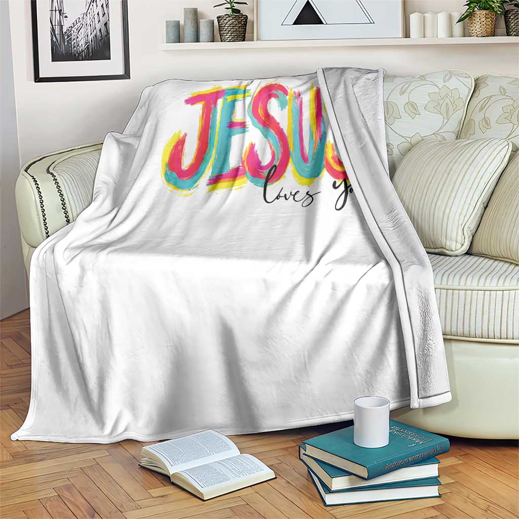 Jesus Loves You Colorful Brush Stroke Christian Throw Blanket Faith Inspirational Religious Gift for Believers