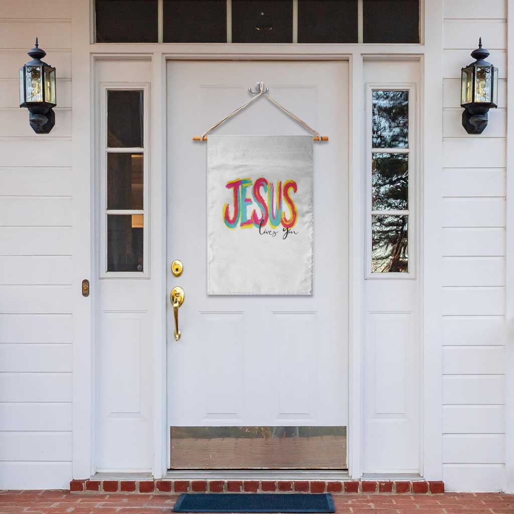 Jesus Loves You Colorful Brush Stroke Christian Garden Flag Faith Inspirational Religious Gift for Believers