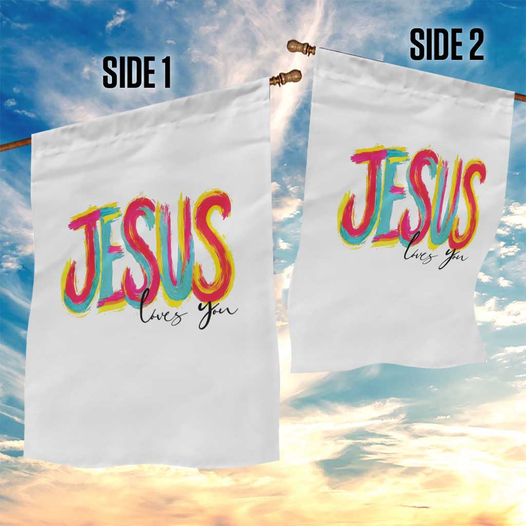 Jesus Loves You Colorful Brush Stroke Christian Garden Flag Faith Inspirational Religious Gift for Believers