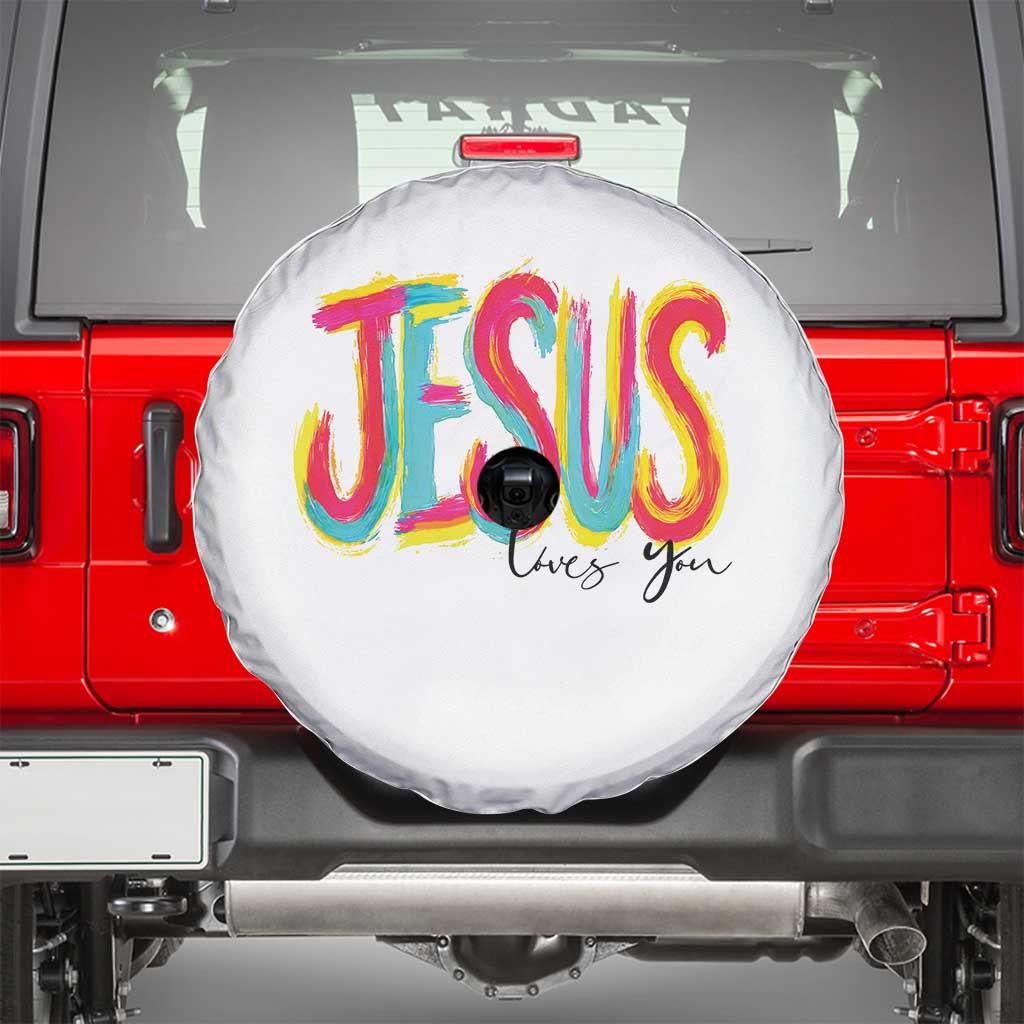 Jesus Loves You Colorful Brush Stroke Christian Spare Tire Cover Faith Inspirational Religious Gift for Believers