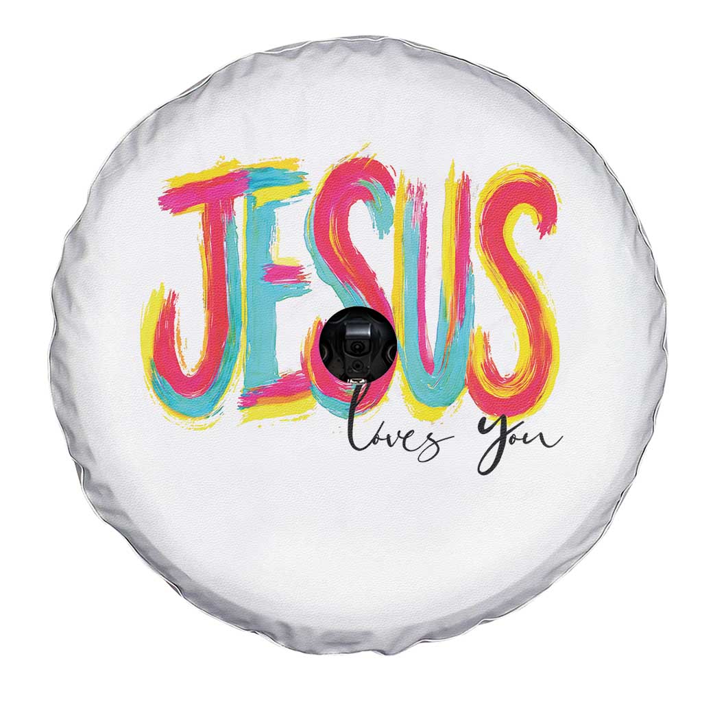 Jesus Loves You Colorful Brush Stroke Christian Spare Tire Cover Faith Inspirational Religious Gift for Believers
