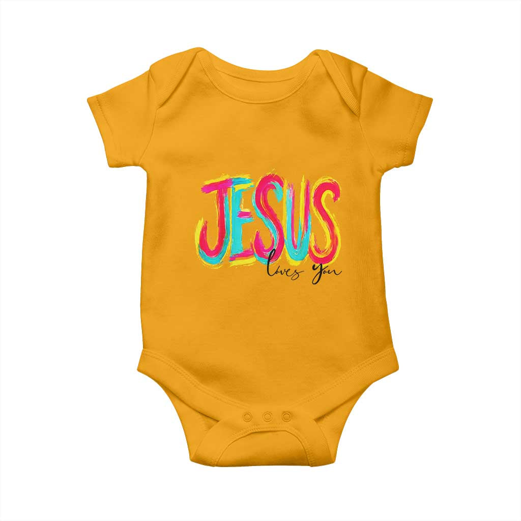 Jesus Loves You Colorful Brush Stroke Christian Baby Onesie Faith Inspirational Religious Gift for Believers