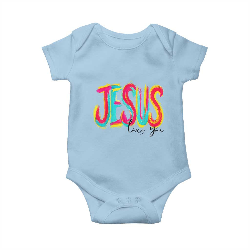 Jesus Loves You Colorful Brush Stroke Christian Baby Onesie Faith Inspirational Religious Gift for Believers