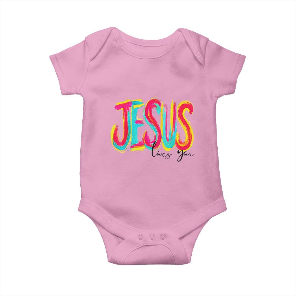 Jesus Loves You Colorful Brush Stroke Christian Baby Onesie Faith Inspirational Religious Gift for Believers