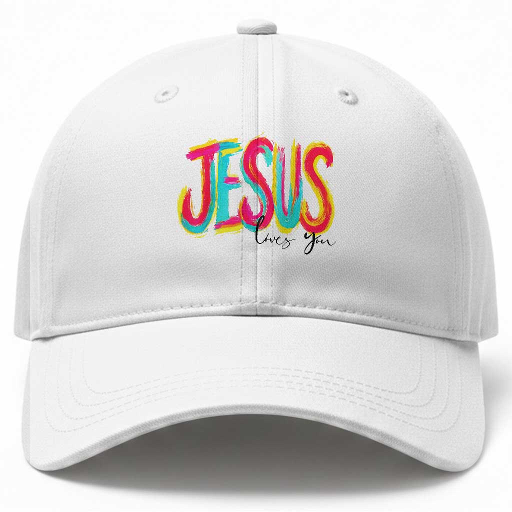 Jesus Loves You Colorful Brush Stroke Christian Baseball Cap Faith Inspirational Religious Gift for Believers