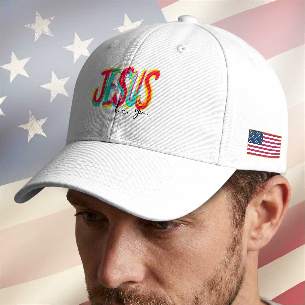 Jesus Loves You Colorful Brush Stroke Christian Baseball Cap Faith Inspirational Religious Gift for Believers