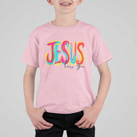Jesus Loves You Colorful Brush Stroke Christian T Shirt For Kid Faith Inspirational Religious Gift for Believers