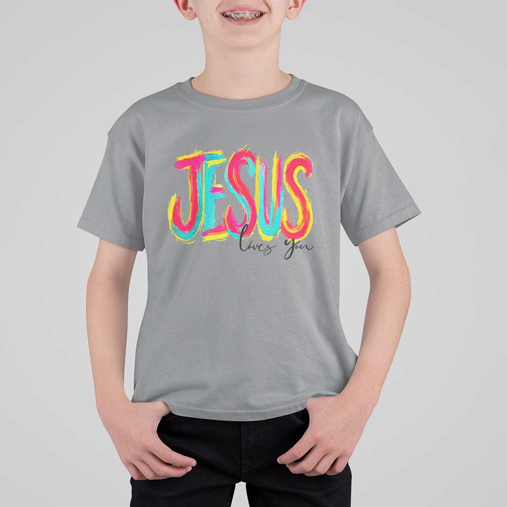 Jesus Loves You Colorful Brush Stroke Christian T Shirt For Kid Faith Inspirational Religious Gift for Believers