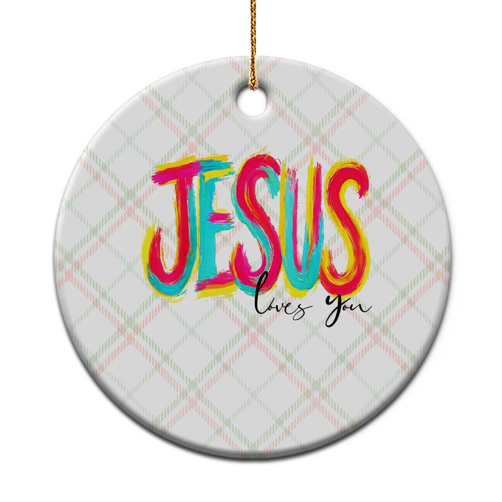 Jesus Loves You Colorful Brush Stroke Christian Ceramic Ornament Faith Inspirational Religious Gift for Believers