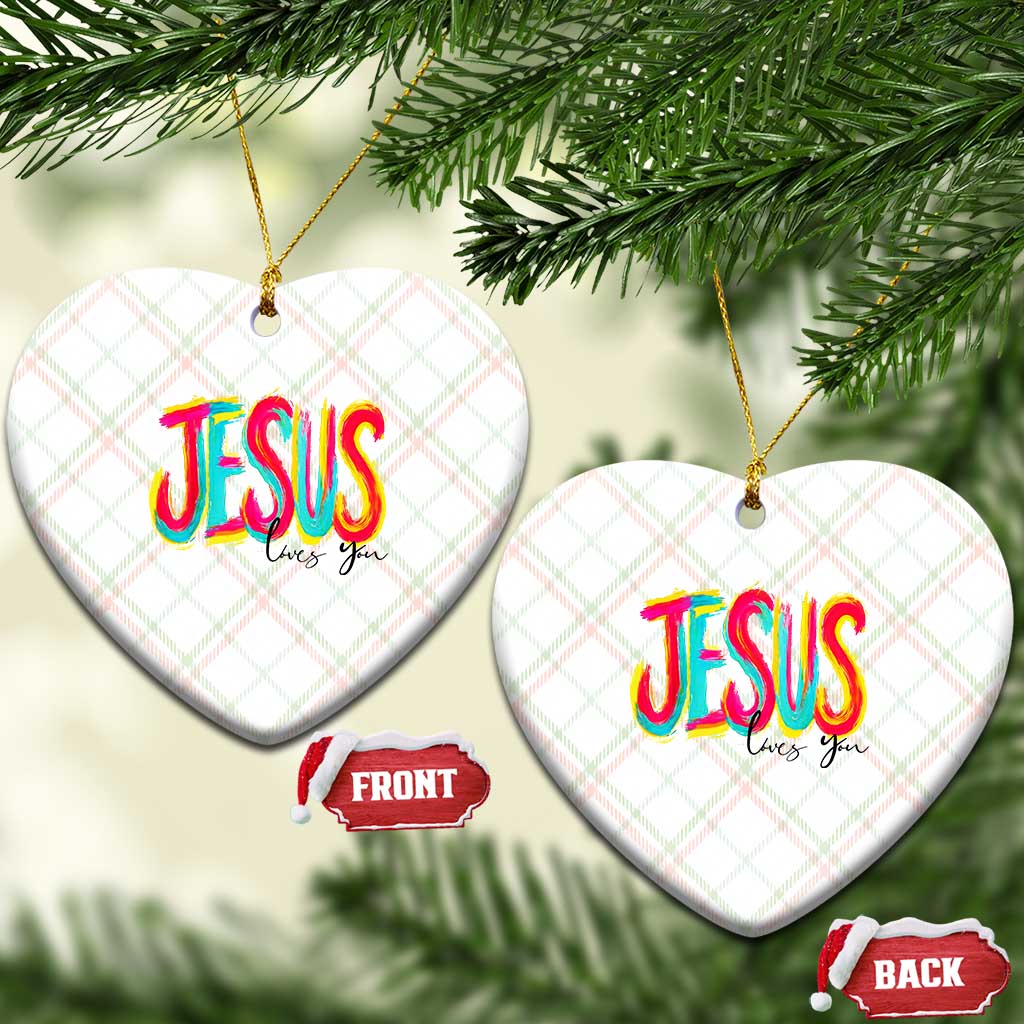 Jesus Loves You Colorful Brush Stroke Christian Ceramic Ornament Faith Inspirational Religious Gift for Believers