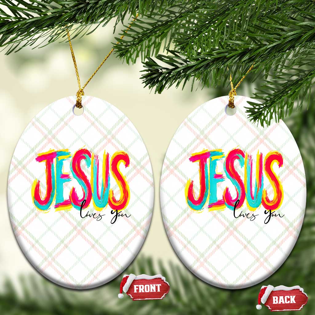 Jesus Loves You Colorful Brush Stroke Christian Ceramic Ornament Faith Inspirational Religious Gift for Believers