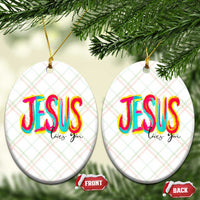 Jesus Loves You Colorful Brush Stroke Christian Ceramic Ornament Faith Inspirational Religious Gift for Believers