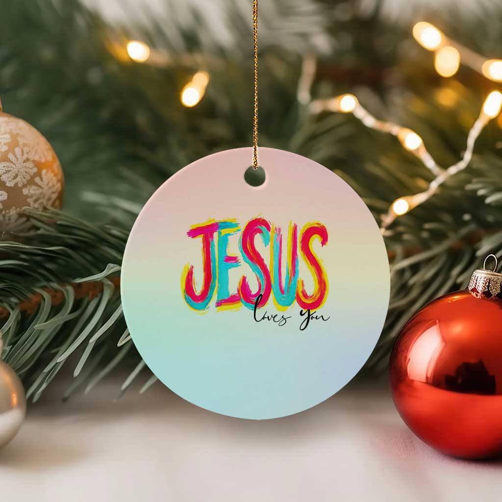 Jesus Loves You Colorful Brush Stroke Christian Ceramic Ornament Faith Inspirational Religious Gift for Believers