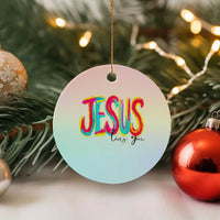 Jesus Loves You Colorful Brush Stroke Christian Ceramic Ornament Faith Inspirational Religious Gift for Believers