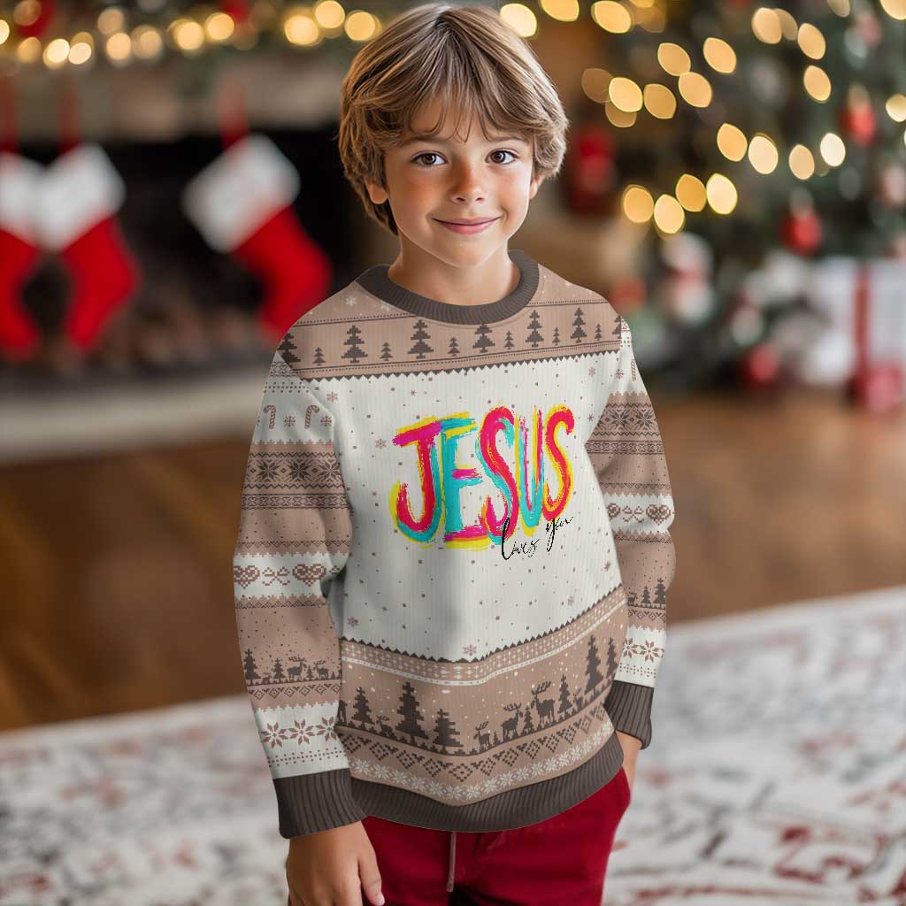 Jesus Loves You Colorful Brush Stroke Christian Ugly Christmas Sweater Faith Inspirational Religious Gift for Believers