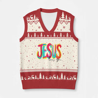 Jesus Loves You Colorful Brush Stroke Christian V-Neck Knit Sweater Vest Faith Inspirational Religious Gift for Believers