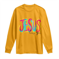 Jesus Loves You Colorful Brush Stroke Christian Long Sleeve Shirt Faith Inspirational Religious Gift for Believers