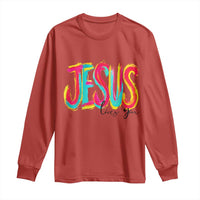 Jesus Loves You Colorful Brush Stroke Christian Long Sleeve Shirt Faith Inspirational Religious Gift for Believers