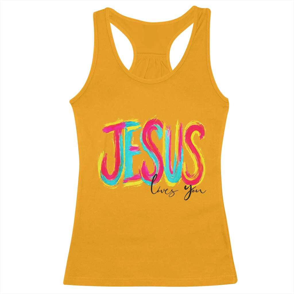 Jesus Loves You Colorful Brush Stroke Christian Racerback Tank Top Faith Inspirational Religious Gift for Believers