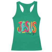Jesus Loves You Colorful Brush Stroke Christian Racerback Tank Top Faith Inspirational Religious Gift for Believers