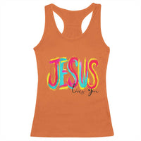 Jesus Loves You Colorful Brush Stroke Christian Racerback Tank Top Faith Inspirational Religious Gift for Believers