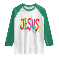 Jesus Loves You Colorful Brush Stroke Christian Raglan Shirt Faith Inspirational Religious Gift for Believers