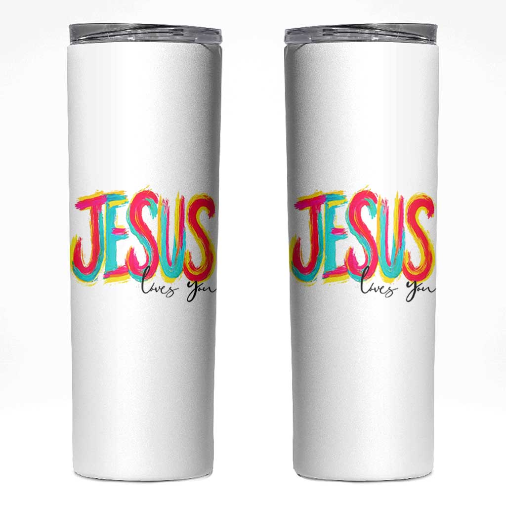 Jesus Loves You Colorful Brush Stroke Christian Skinny Tumbler Faith Inspirational Religious Gift for Believers