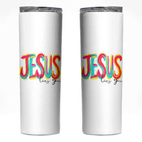 Jesus Loves You Colorful Brush Stroke Christian Skinny Tumbler Faith Inspirational Religious Gift for Believers