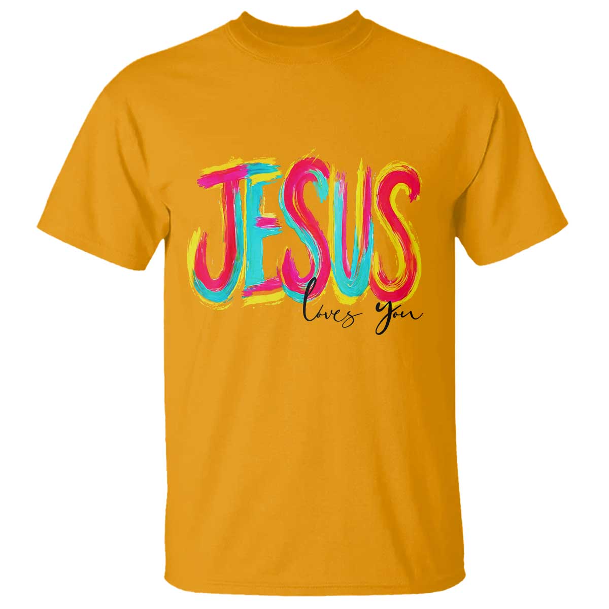 Jesus Loves You Colorful Brush Stroke Christian T Shirt Faith Inspirational Religious Gift for Believers